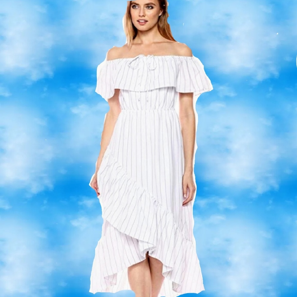 NEW White Dress Off Shoulder Asymmetrical Layers Tiered Crisscross BB DAKOTA Med